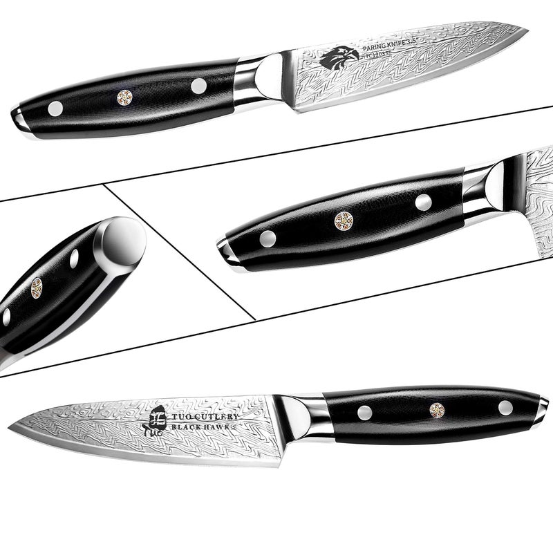 TUO Paring Knife 3.5 Inch - Ultra Sharp Peeling Knife - High Carbon Stainless Steel - Full Tang G10 Handle with Gift Box - Black Hawk S Series - Image 2